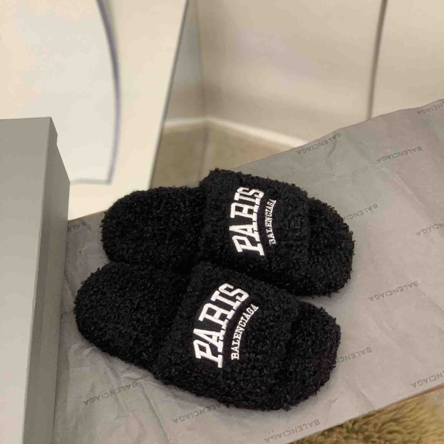 Balenciaga Cities Paris Furry Slide Sandal  - PerfectKickZ