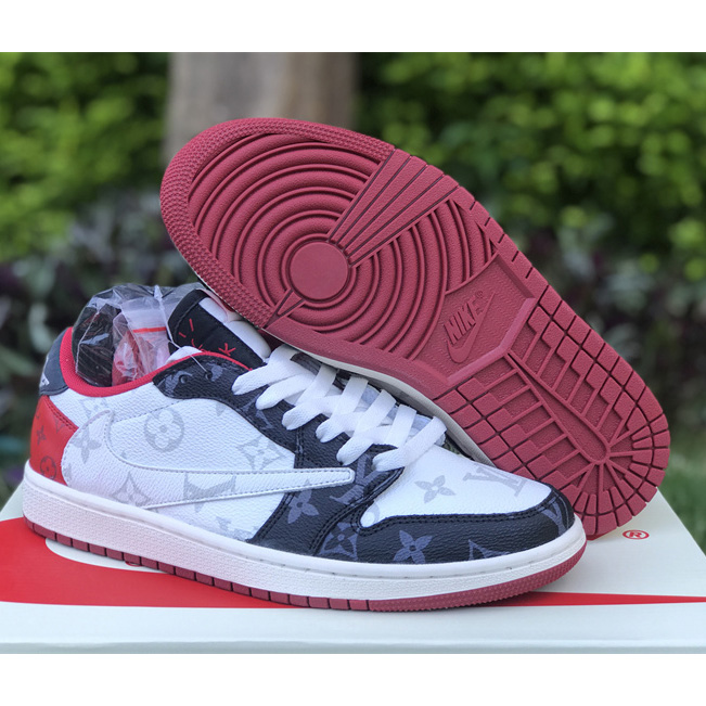 Louis Vuitton x Nike Air Jordan 1 Low OG SP"Black/White/Red/Grey Monogram"Sneaker   DM7866-318  - PerfectKickZ