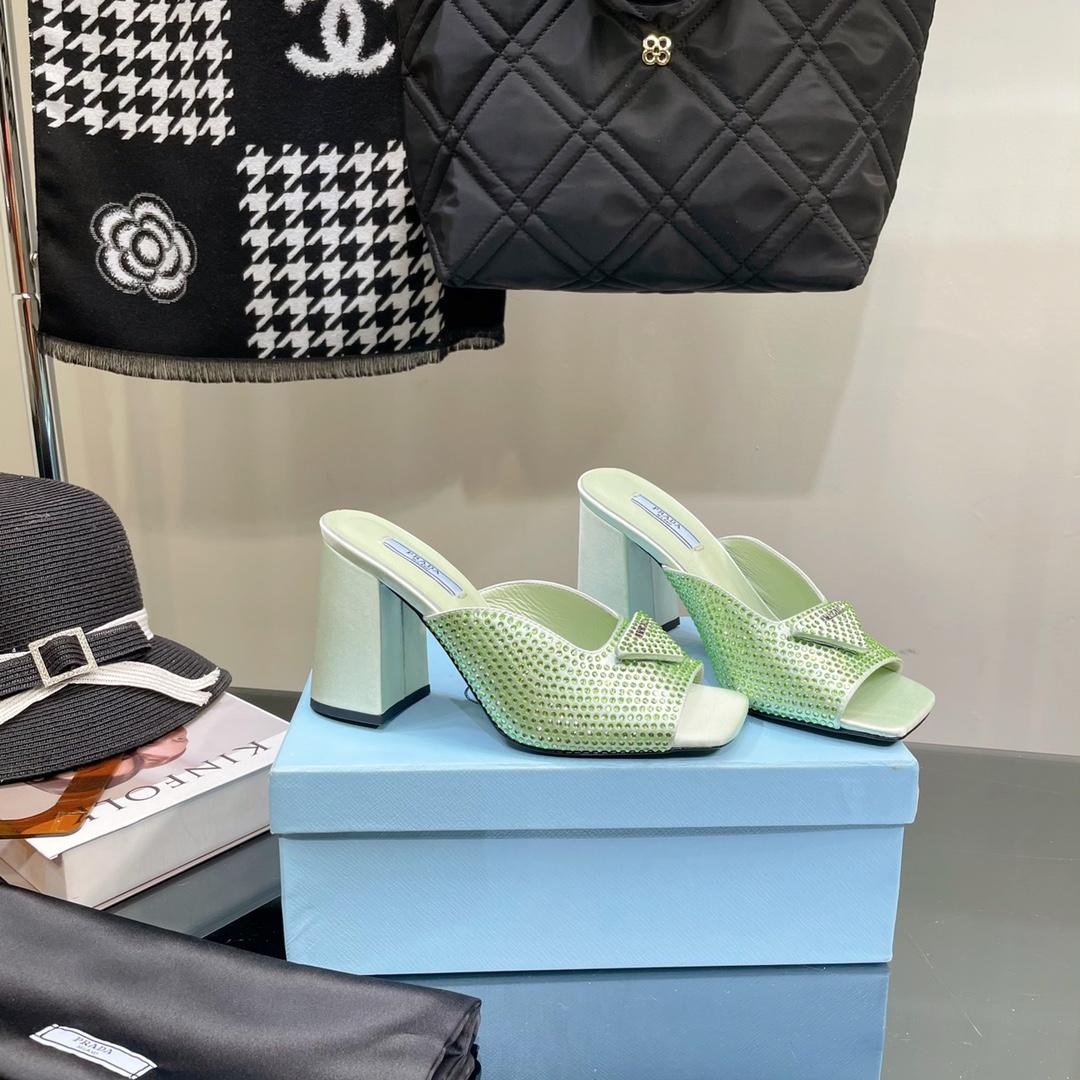 Prada High-Heeled Satin Slides With Crystals - PerfectKickZ