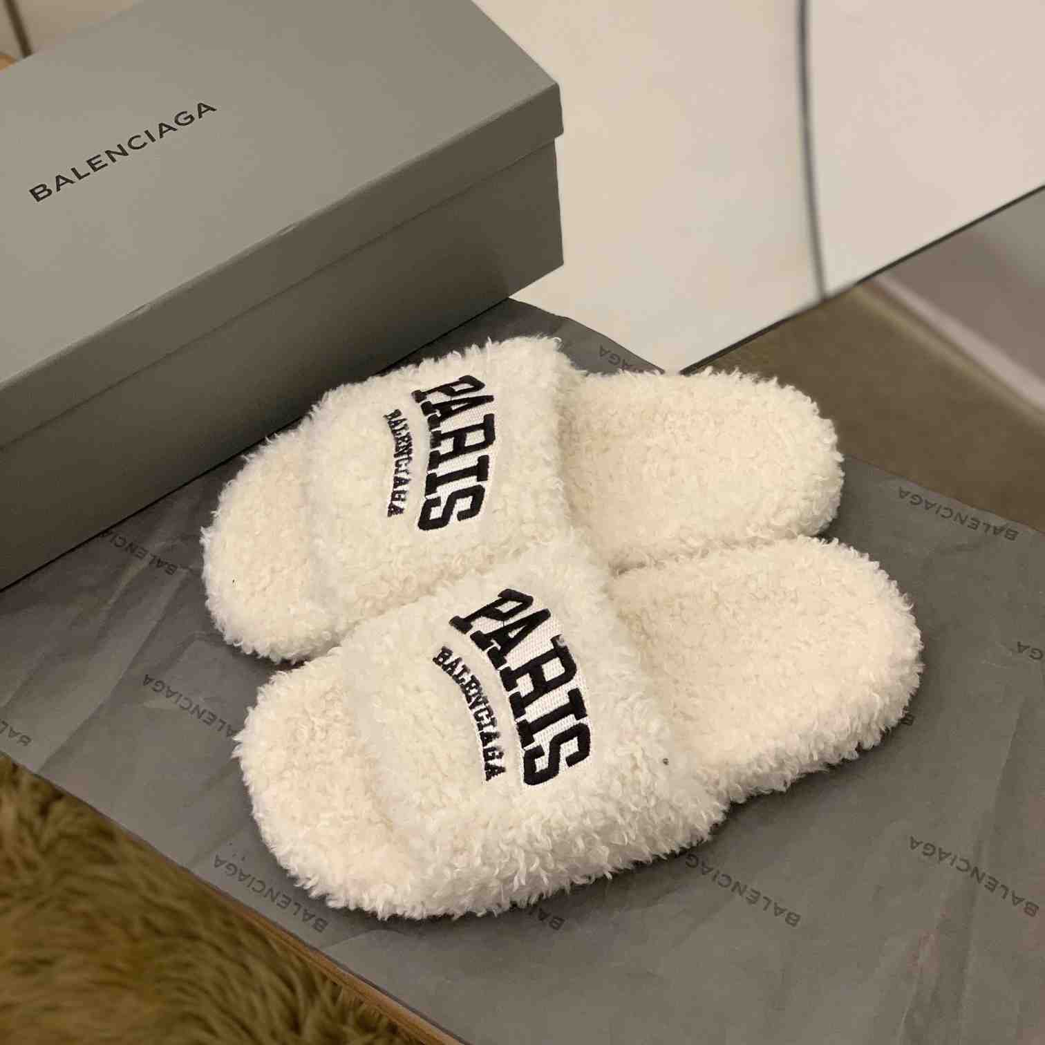 Balenciaga Cities Paris Furry Slide Sandal  - PerfectKickZ