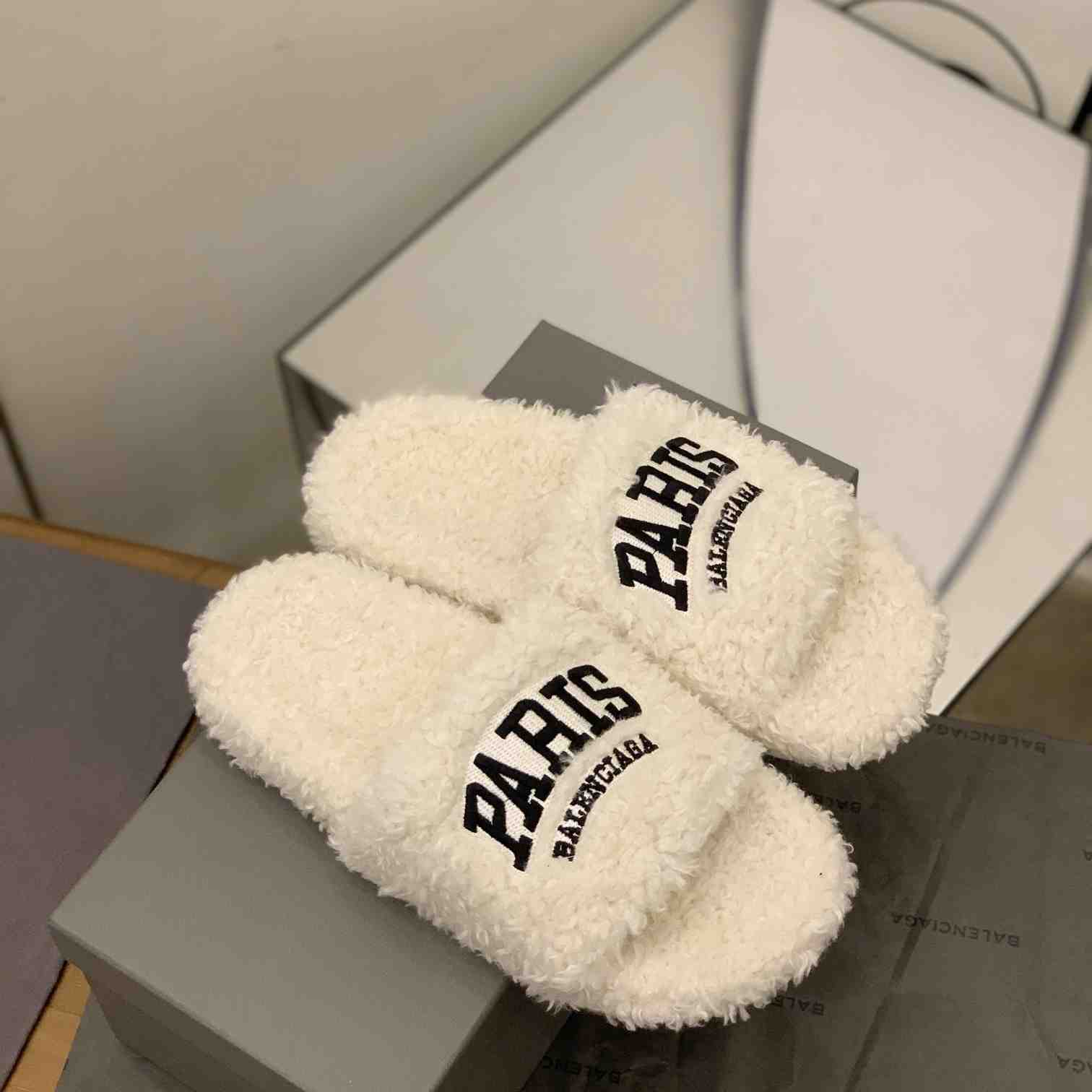 Balenciaga Cities Paris Furry Slide Sandal  - PerfectKickZ