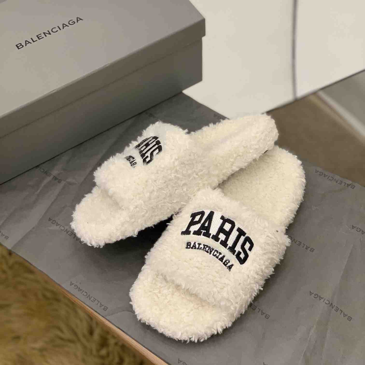 Balenciaga Cities Paris Furry Slide Sandal  - PerfectKickZ