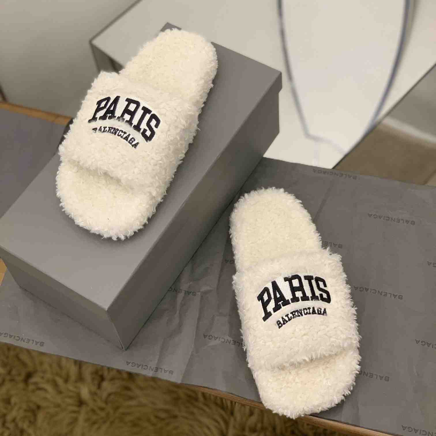 Balenciaga Cities Paris Furry Slide Sandal  - PerfectKickZ