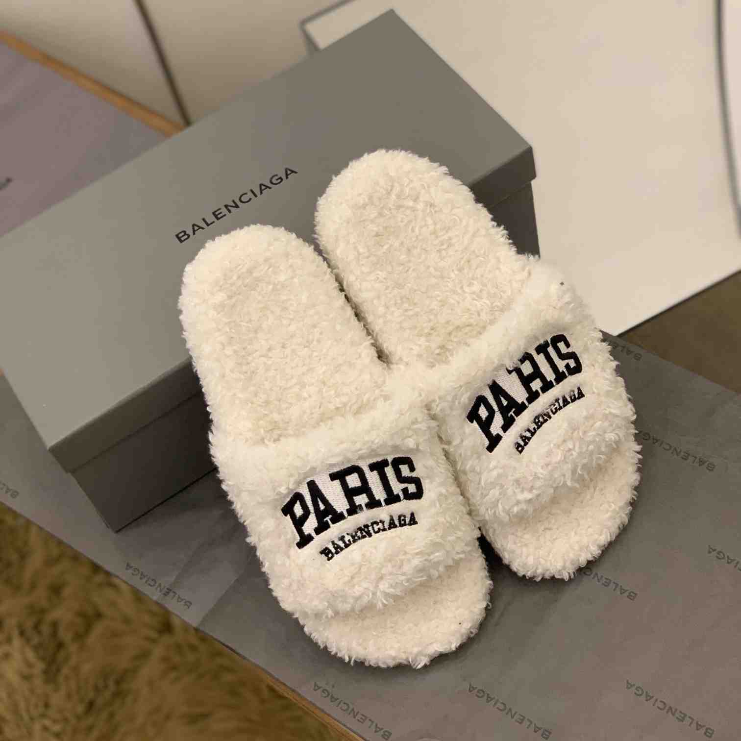 Balenciaga Cities Paris Furry Slide Sandal  - PerfectKickZ