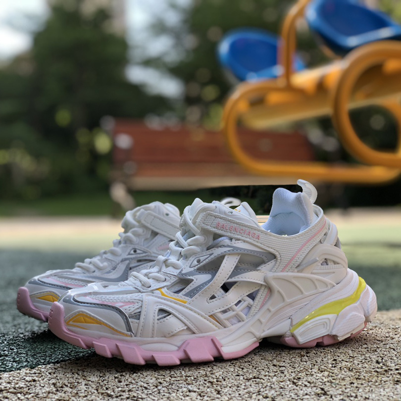 Balenciaga Track.2 Sneaker In White, Light Yellow, Light Pink And Light Blue Mesh And Nylon - PerfectKickZ