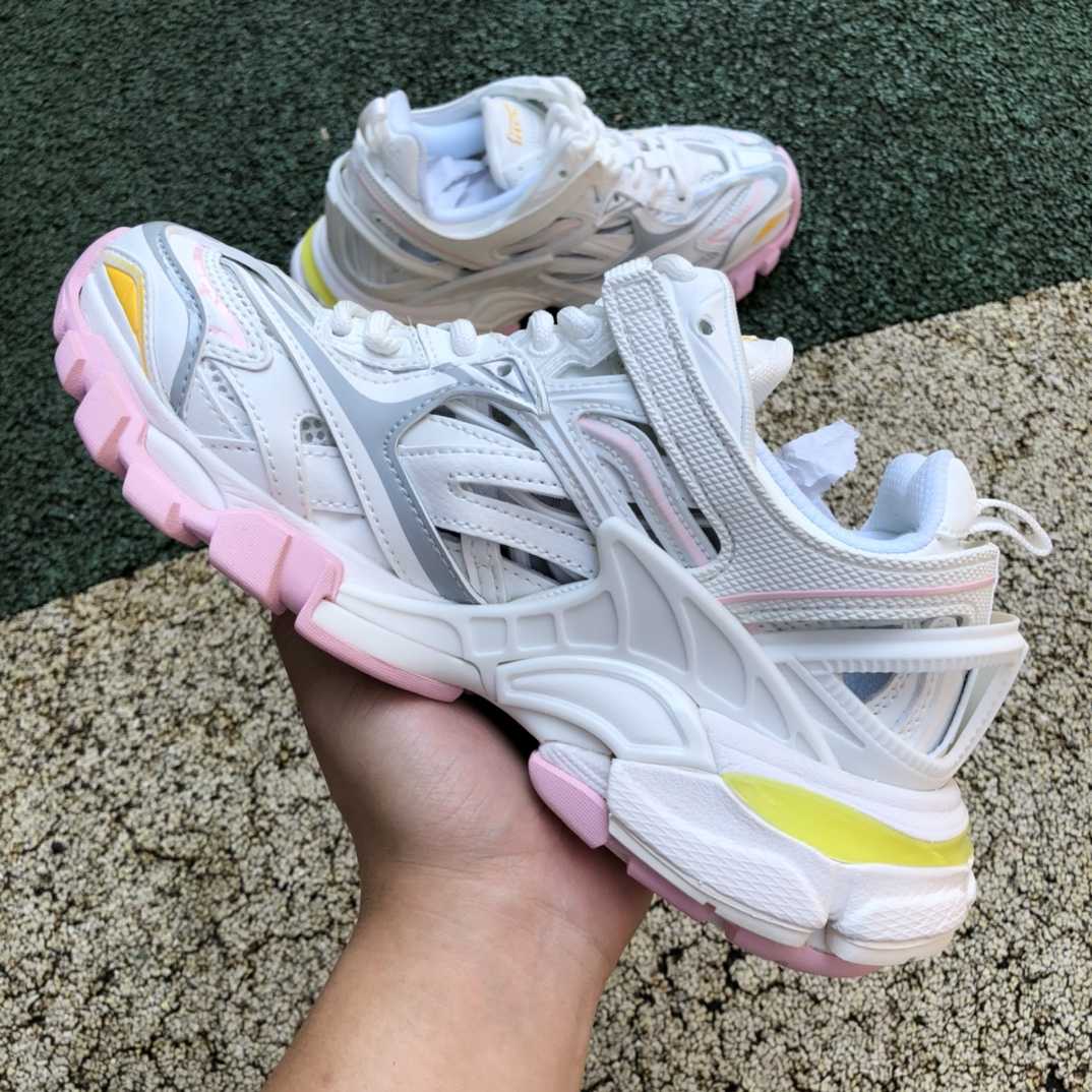 Balenciaga Track.2 Sneaker In White, Light Yellow, Light Pink And Light Blue Mesh And Nylon - 