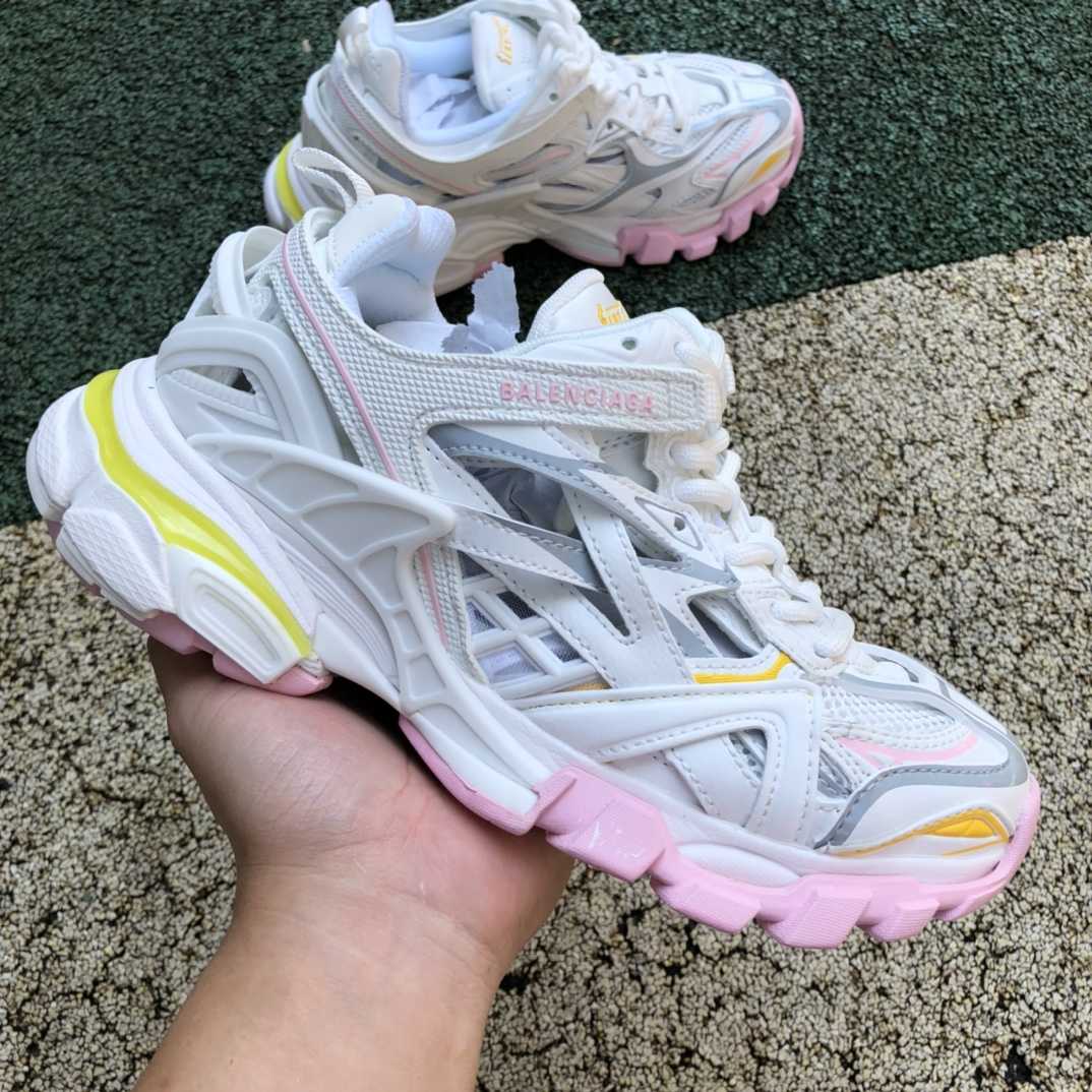Balenciaga Track.2 Sneaker In White, Light Yellow, Light Pink And Light Blue Mesh And Nylon - 
