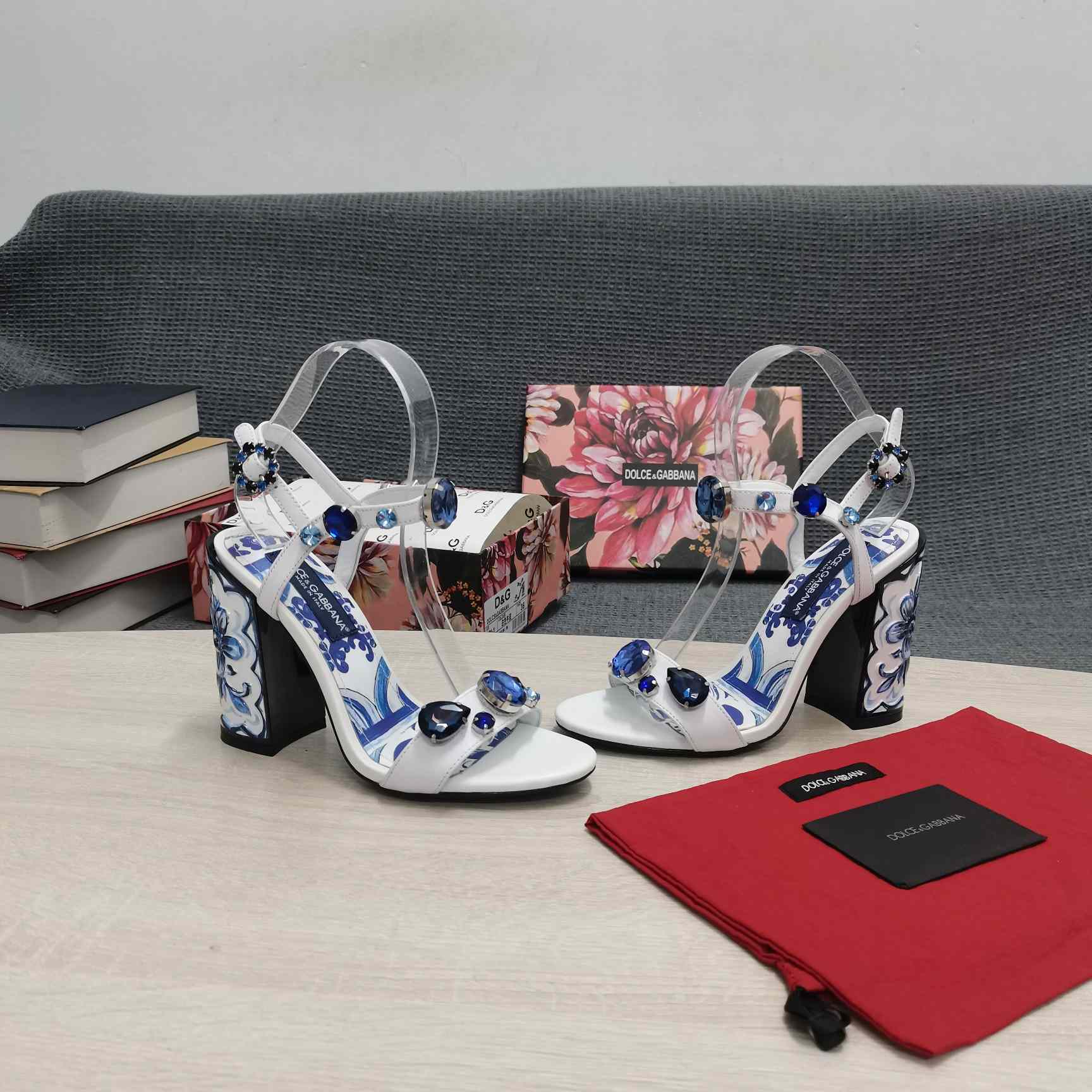 Dolce & Gabbana Patent Leather Sandals With Embroidery And Painted Heel - PerfectKickZ