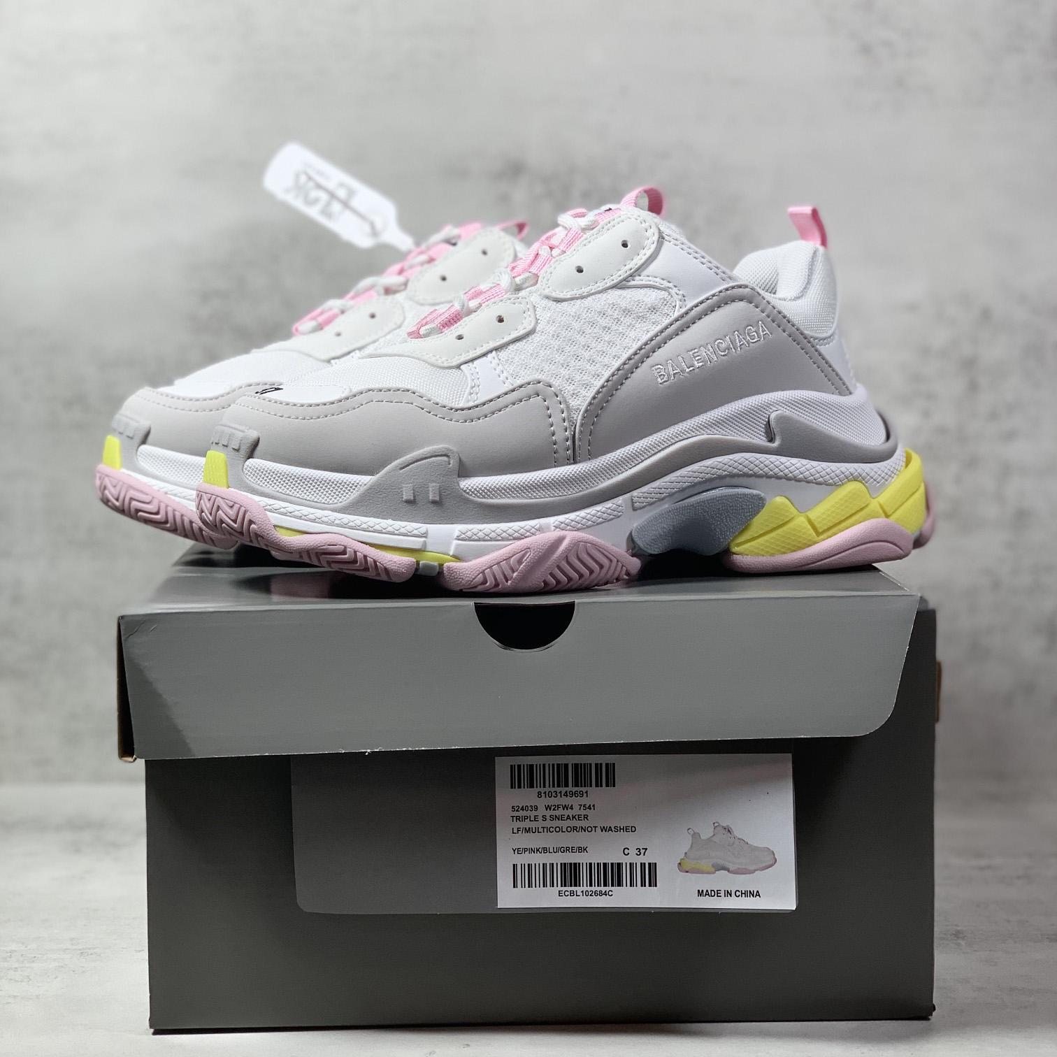 Balenciaga Triple S Sneaker In Grey, White, Light Yellow, Light Pink And Light Nlue Double Foam And Mesh - PerfectKickZ