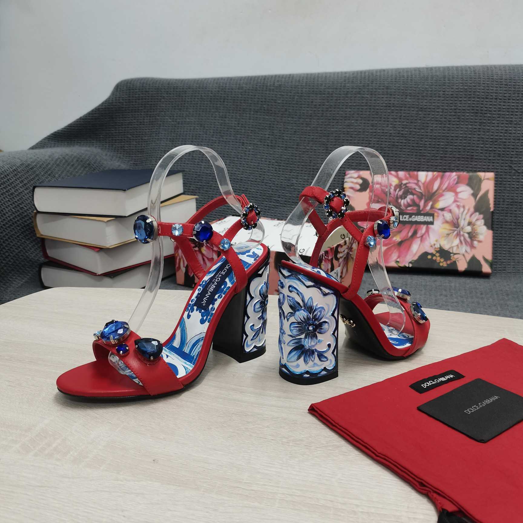 Dolce & Gabbana Patent Leather Sandals With Embroidery And Painted Heel - PerfectKickZ