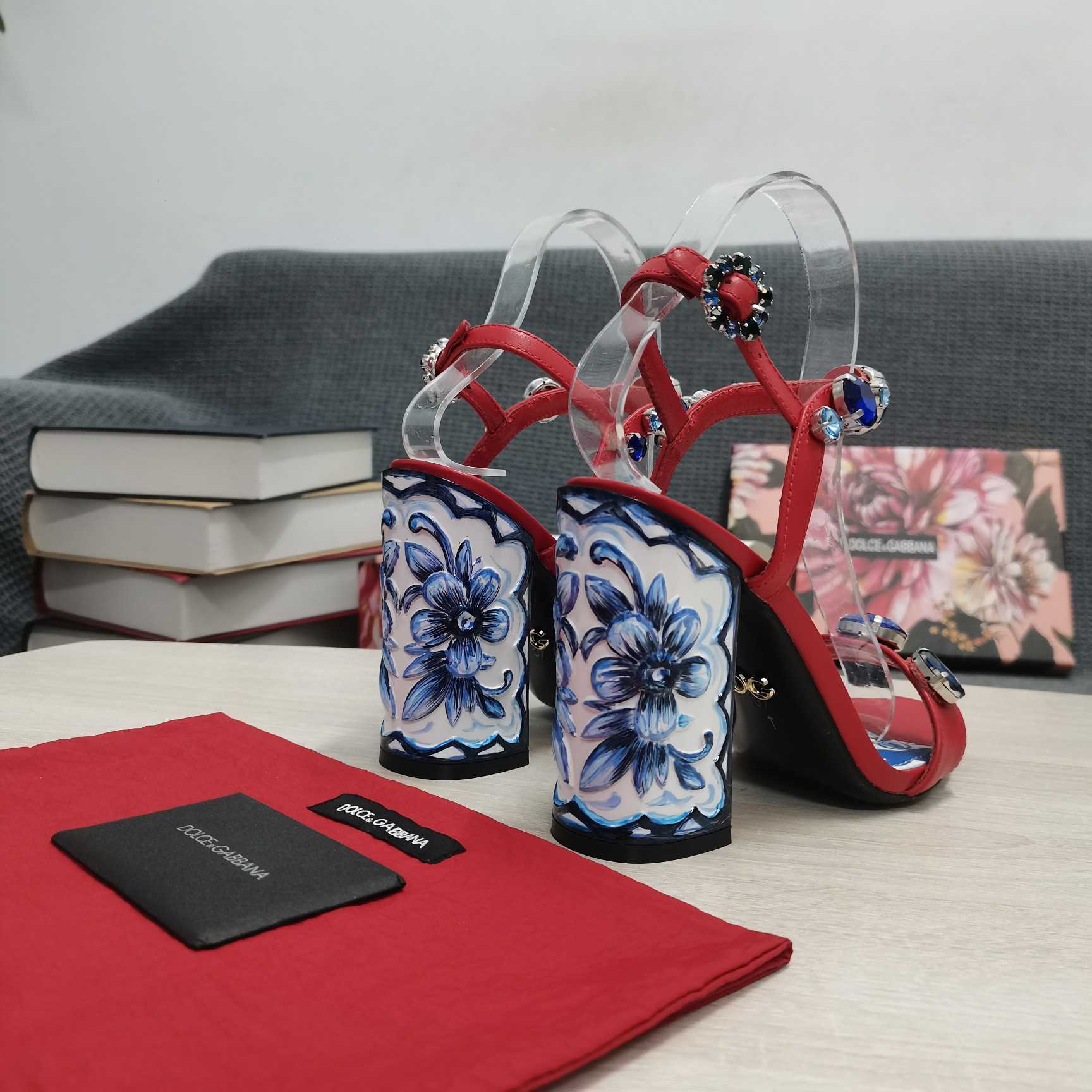 Dolce & Gabbana Patent Leather Sandals With Embroidery And Painted Heel - PerfectKickZ