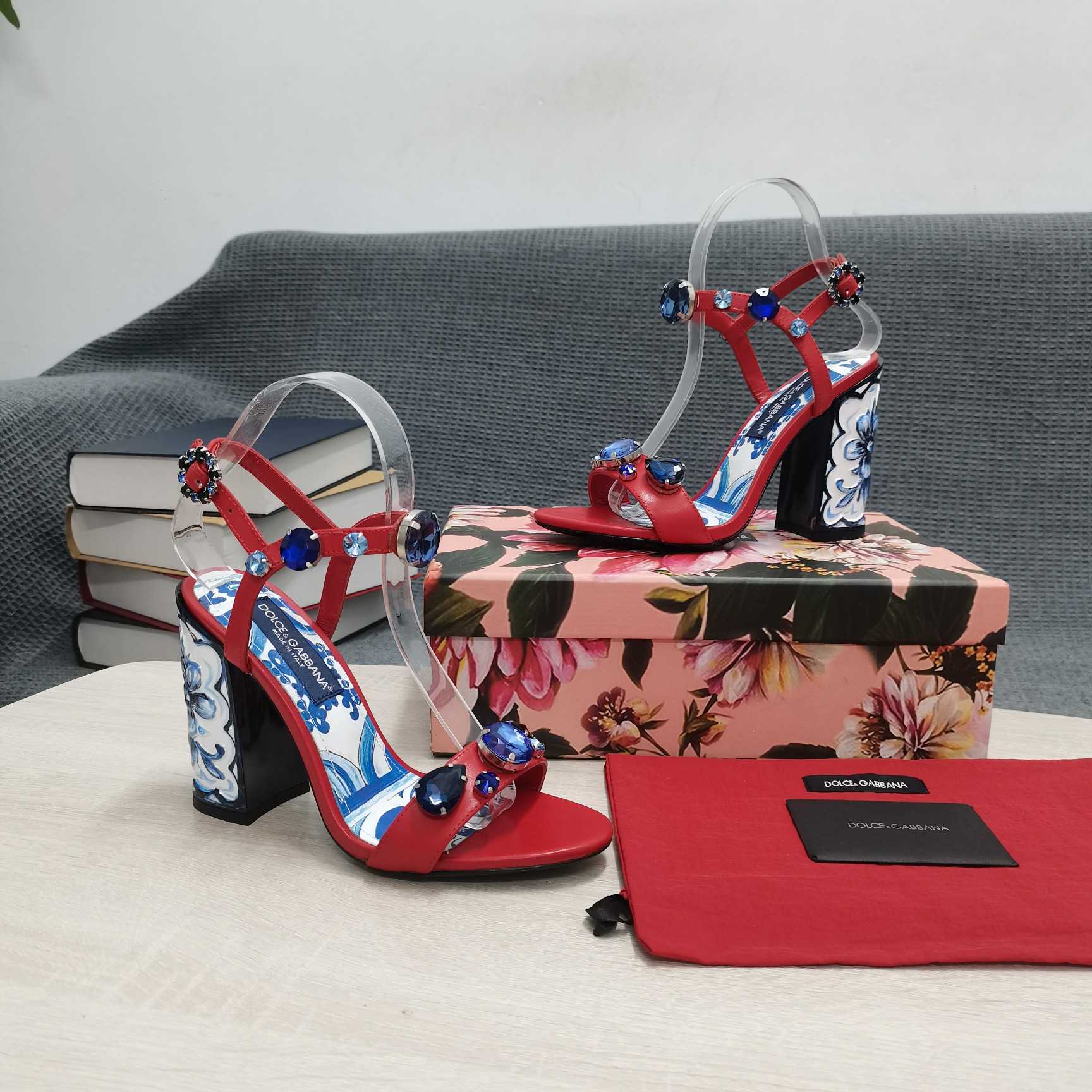 Dolce & Gabbana Patent Leather Sandals With Embroidery And Painted Heel - PerfectKickZ