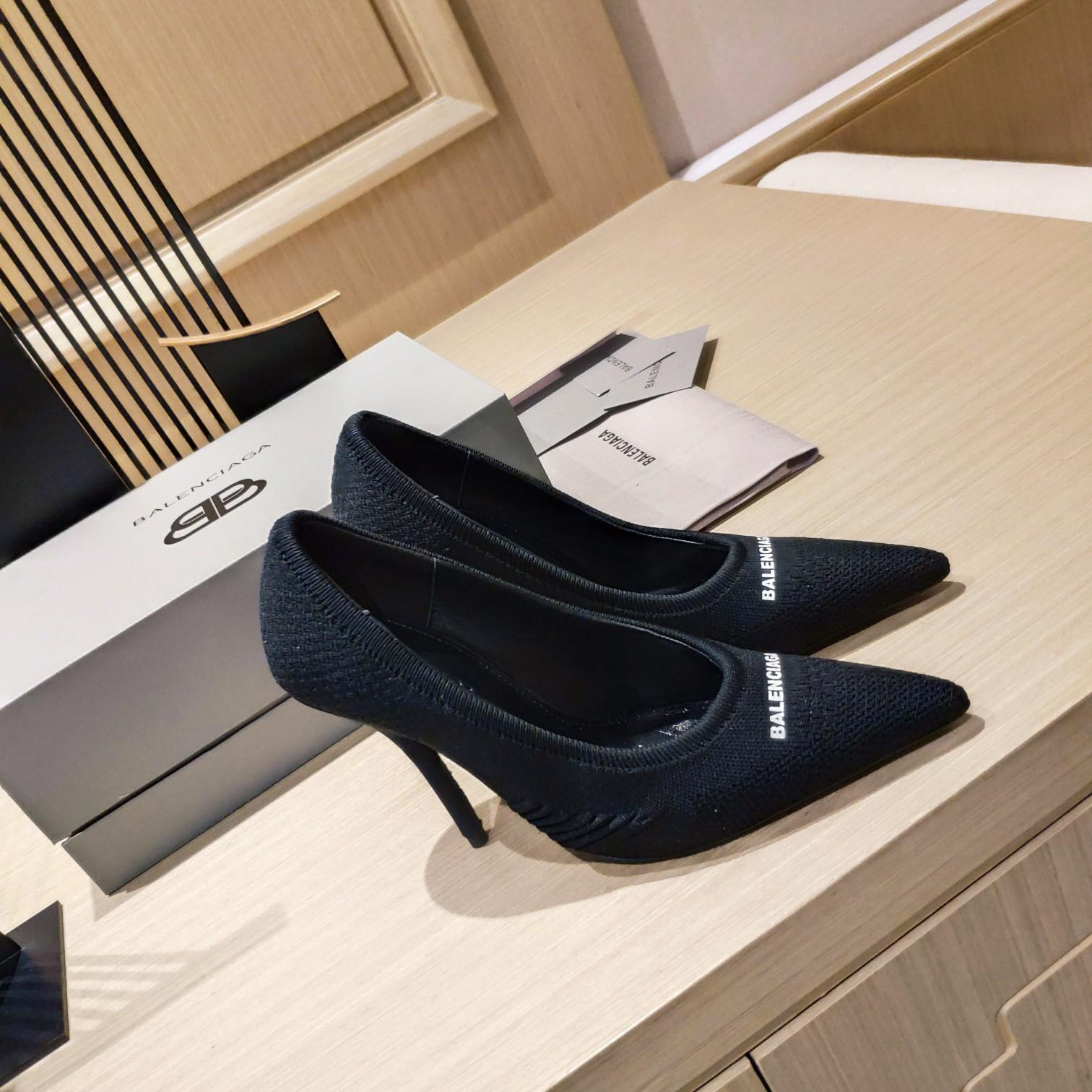 Balenciaga Knife 2.0 80mm Pump In Black And White Textured Recycled Knit - PerfectKickZ