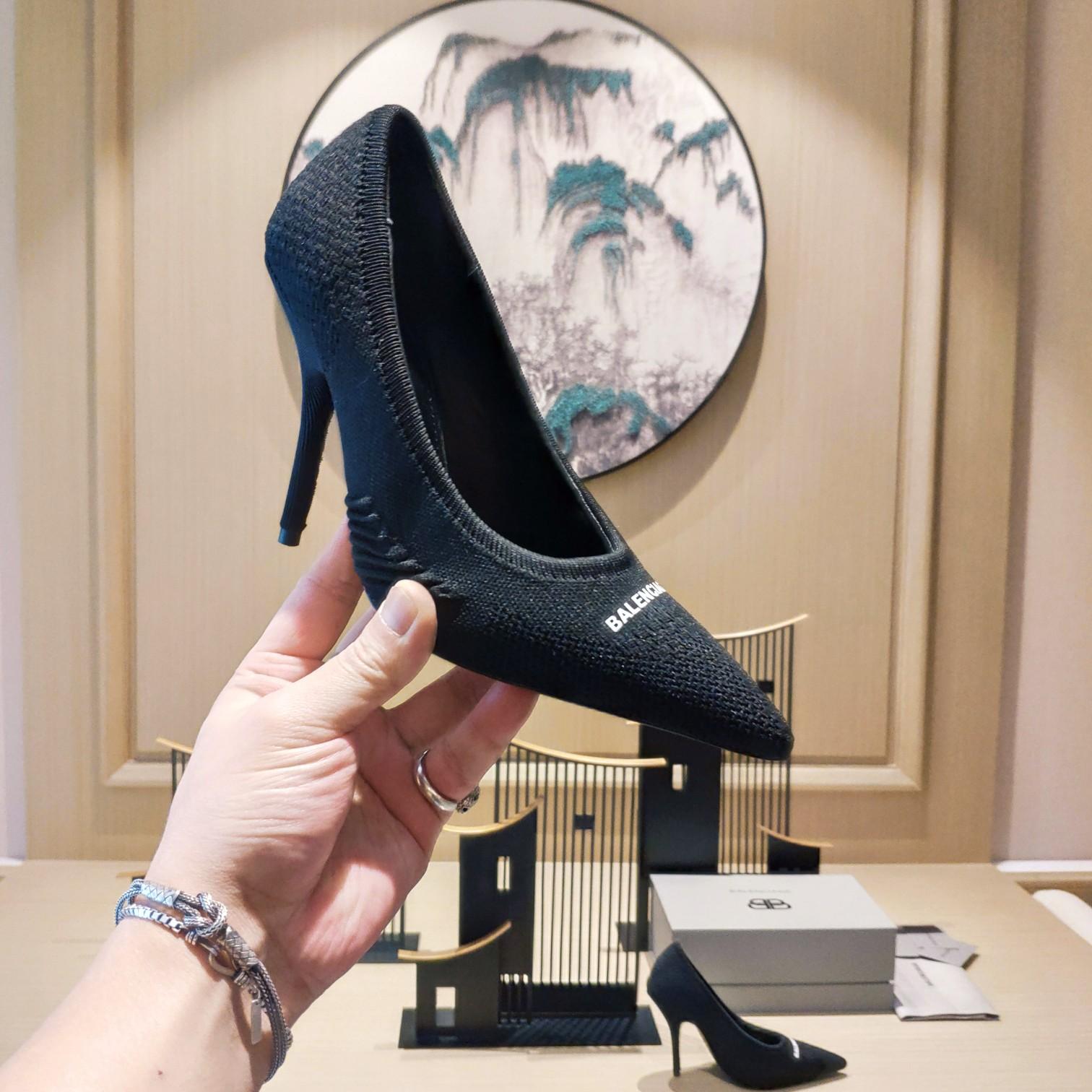Balenciaga Knife 2.0 80mm Pump In Black And White Textured Recycled Knit - PerfectKickZ
