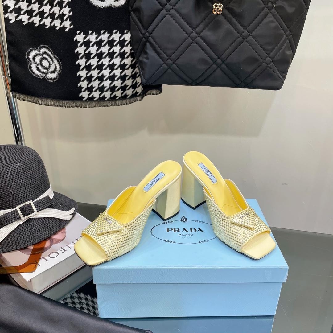Prada High-Heeled Satin Slides With Crystals - PerfectKickZ