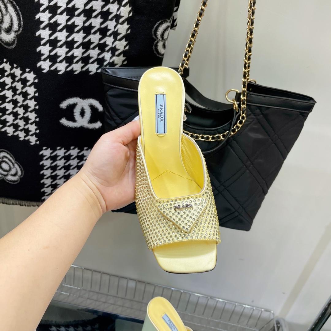 Prada High-Heeled Satin Slides With Crystals - PerfectKickZ