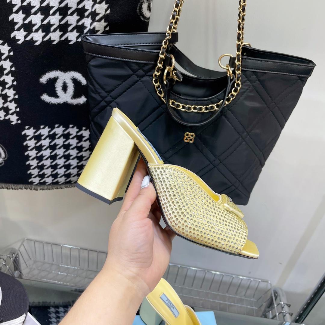 Prada High-Heeled Satin Slides With Crystals - PerfectKickZ