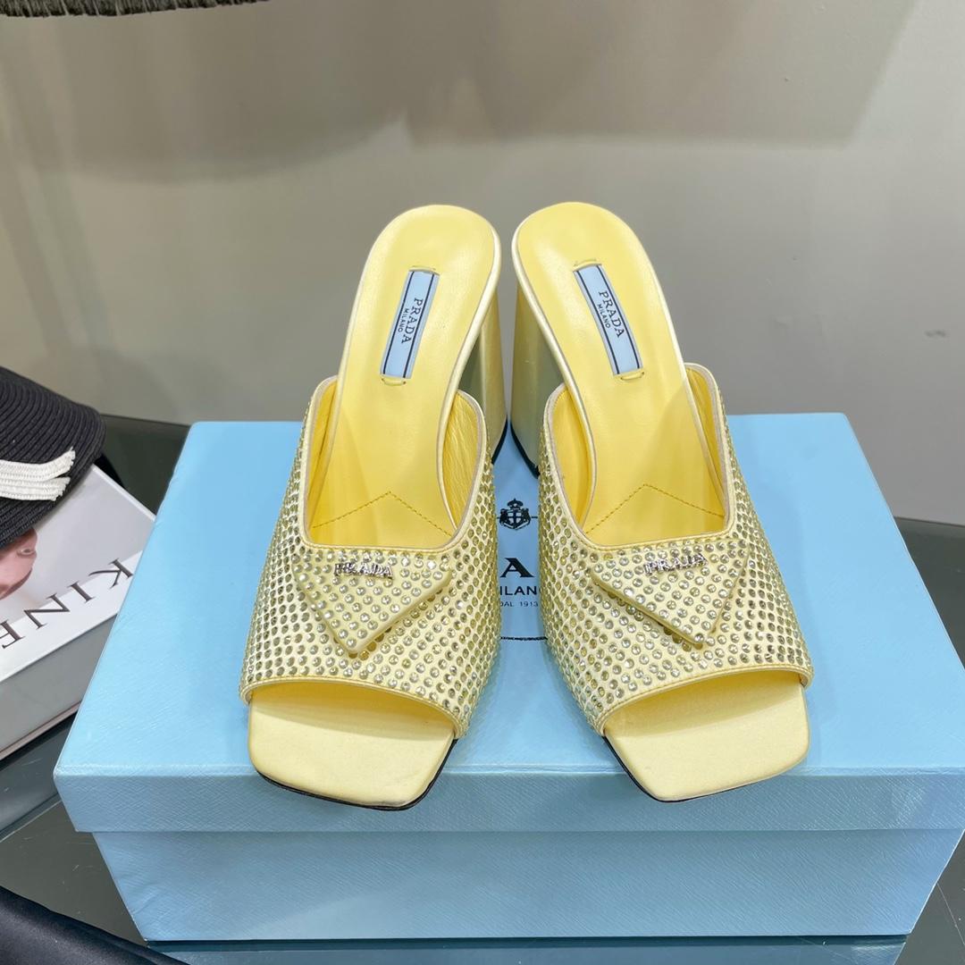 Prada High-Heeled Satin Slides With Crystals - PerfectKickZ