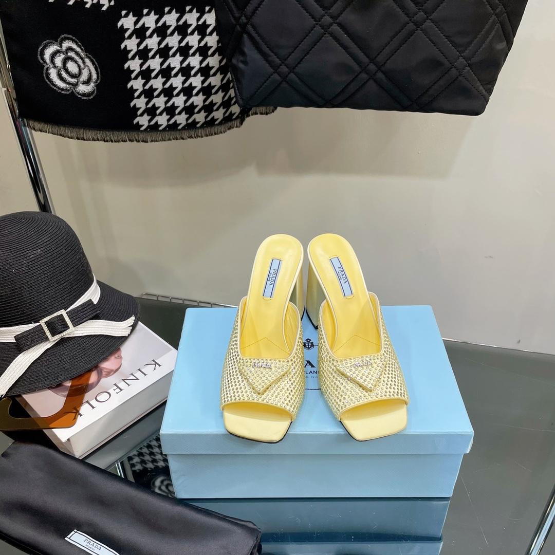 Prada High-Heeled Satin Slides With Crystals - PerfectKickZ