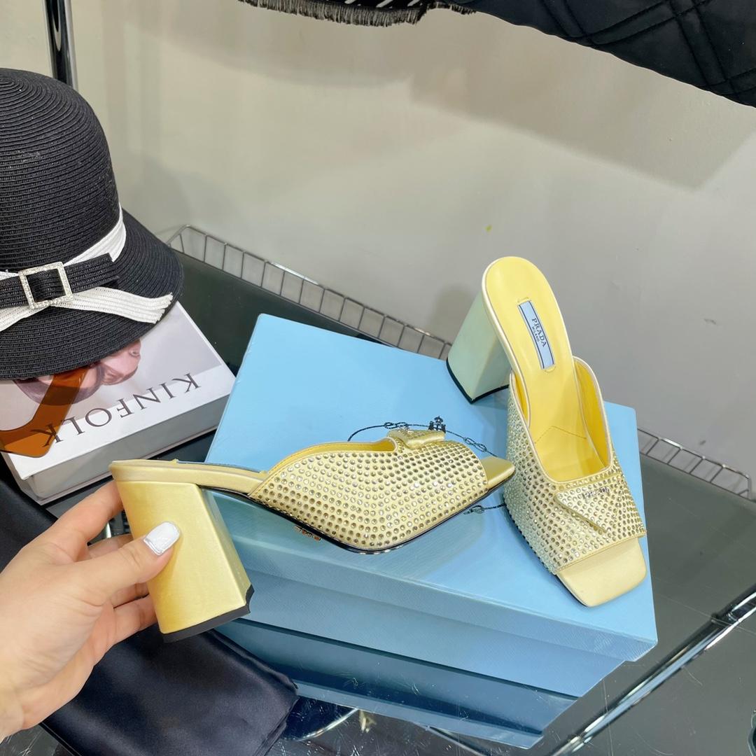 Prada High-Heeled Satin Slides With Crystals - PerfectKickZ
