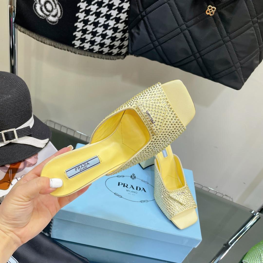 Prada High-Heeled Satin Slides With Crystals - PerfectKickZ