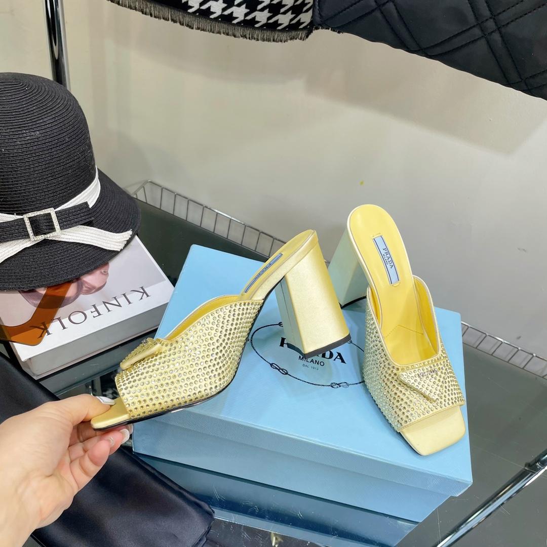 Prada High-Heeled Satin Slides With Crystals - PerfectKickZ