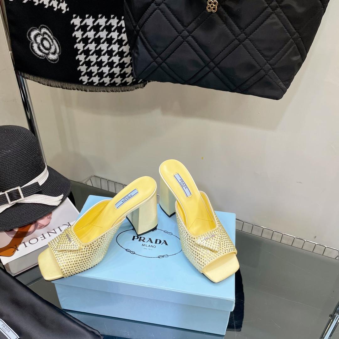 Prada High-Heeled Satin Slides With Crystals - PerfectKickZ