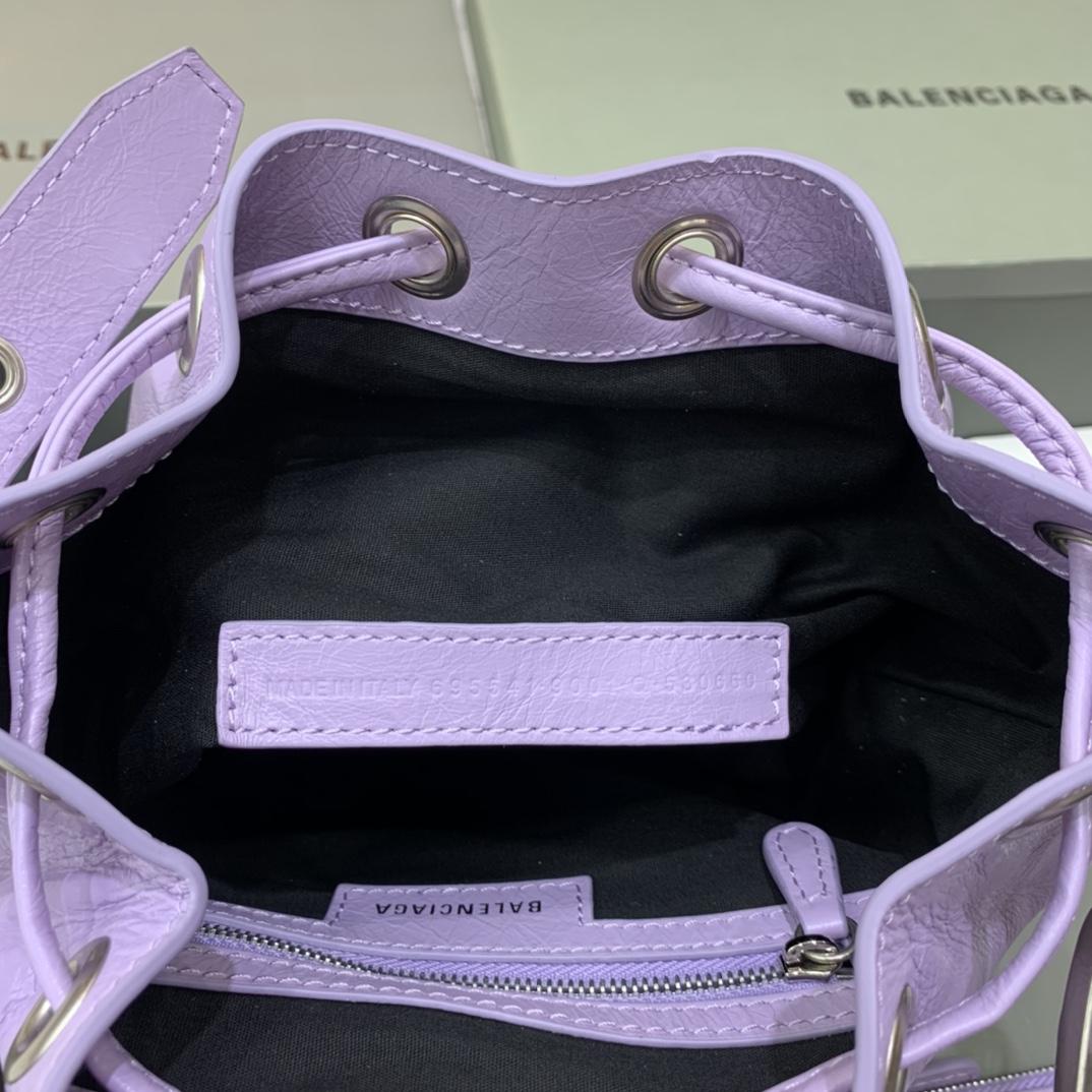 Balenciaga Le Cagole XS Bucket Bag In Light Purple Arena Lambskin, Aged-Silver Hardware(15-19.8-17.8cm) - PerfectKickZ