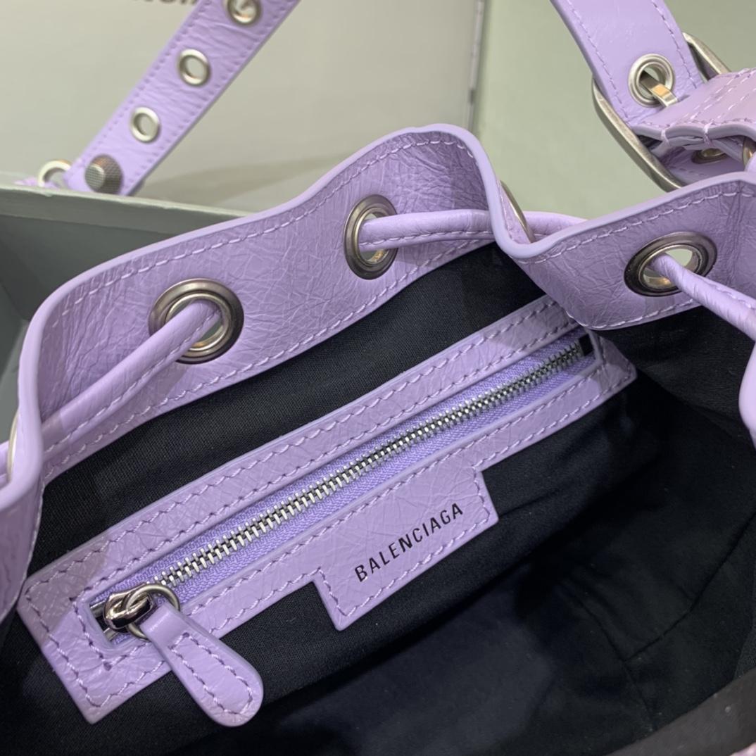Balenciaga Le Cagole XS Bucket Bag In Light Purple Arena Lambskin, Aged-Silver Hardware(15-19.8-17.8cm) - PerfectKickZ