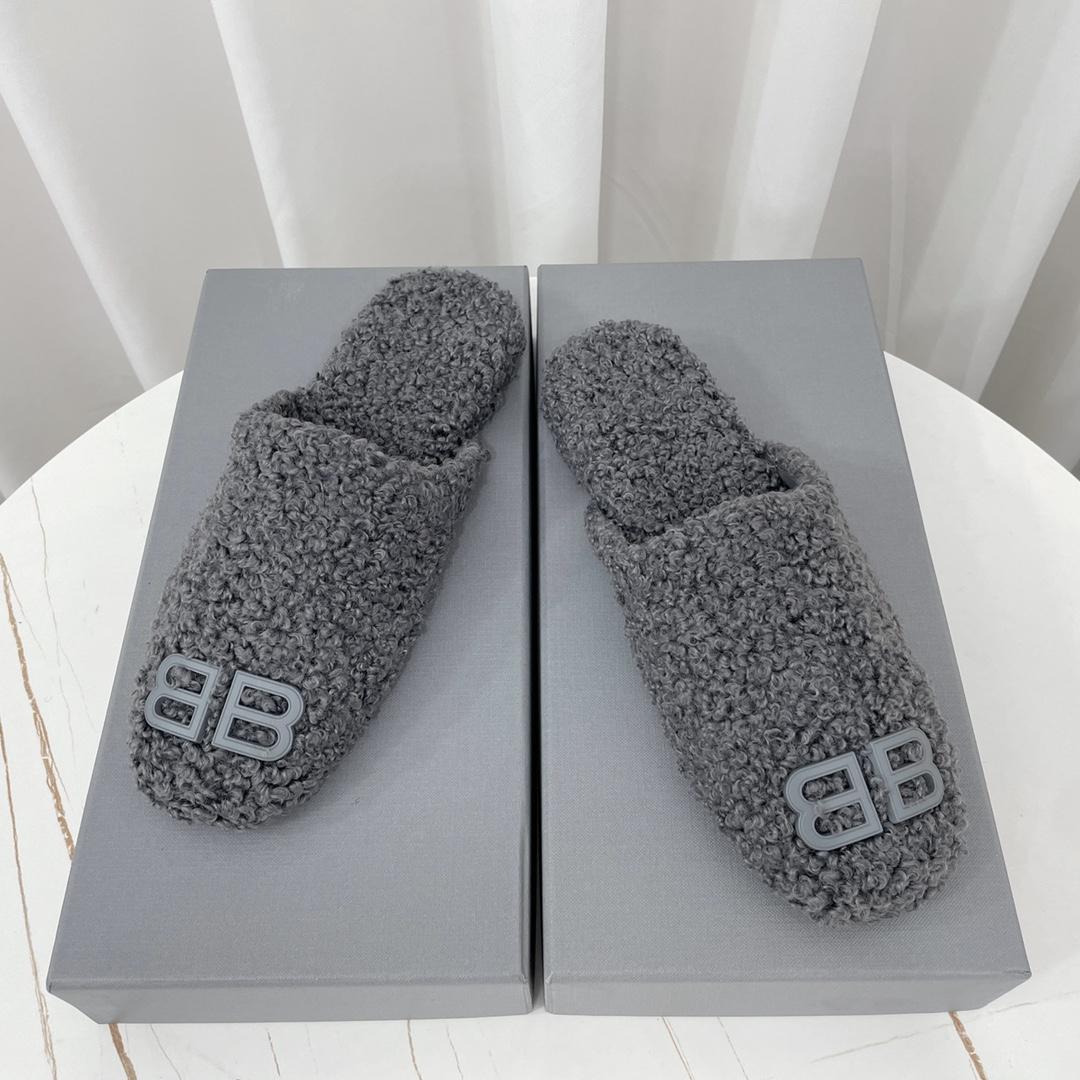 Balenciaga Cosy BB Mule In Grey Fake Shearling - PerfectKickZ