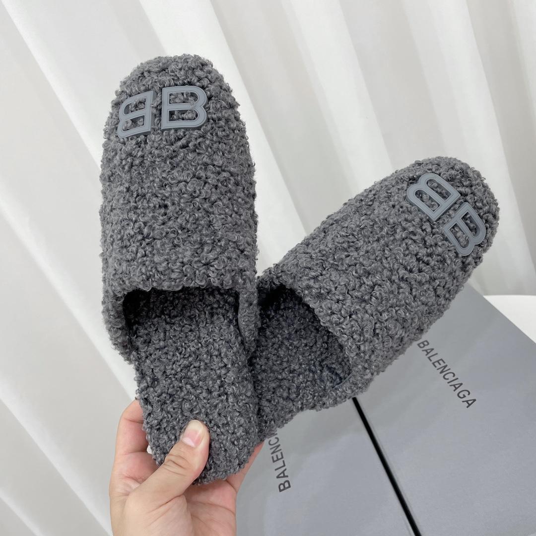 Balenciaga Cosy BB Mule In Grey Fake Shearling - PerfectKickZ
