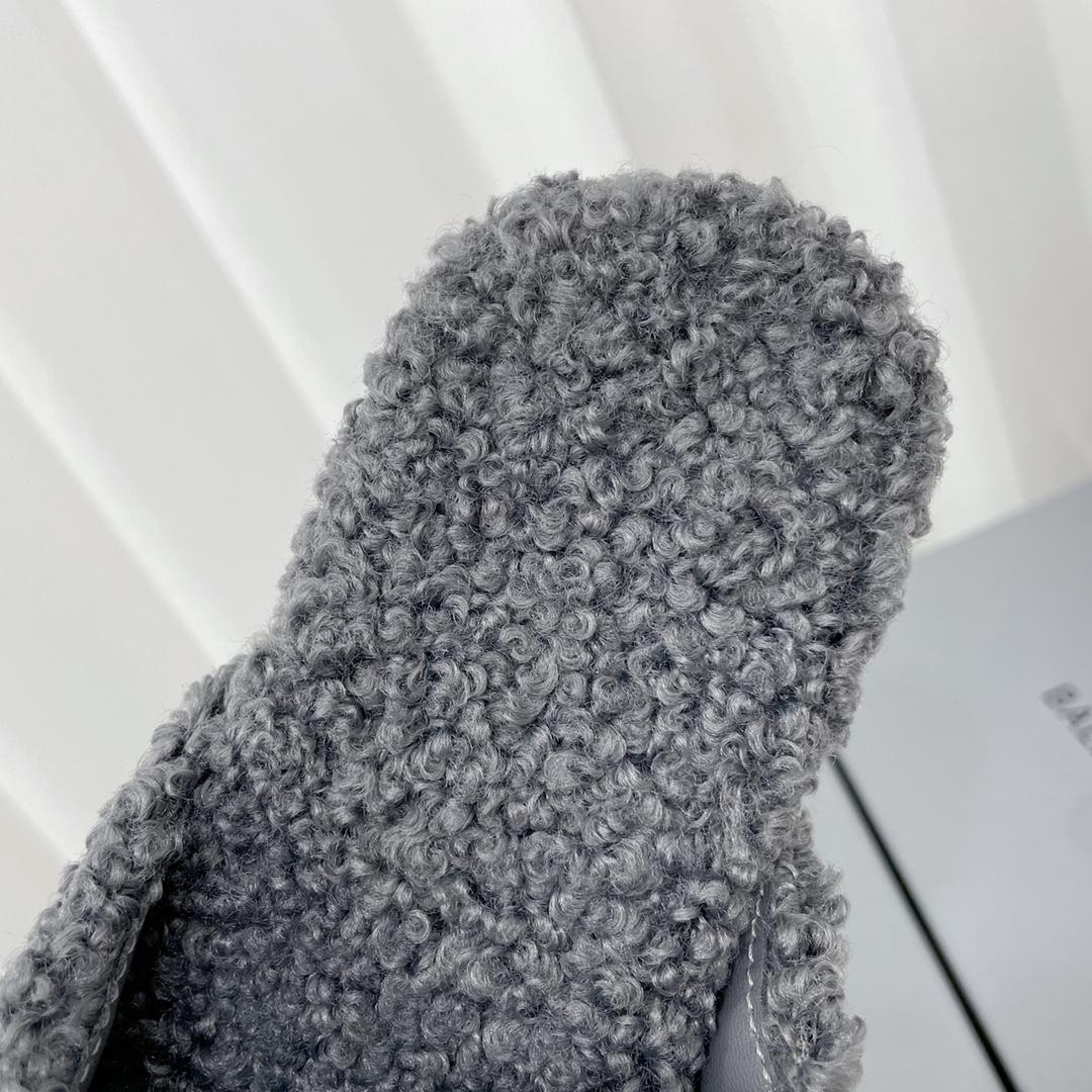 Balenciaga Cosy BB Mule In Grey Fake Shearling - PerfectKickZ