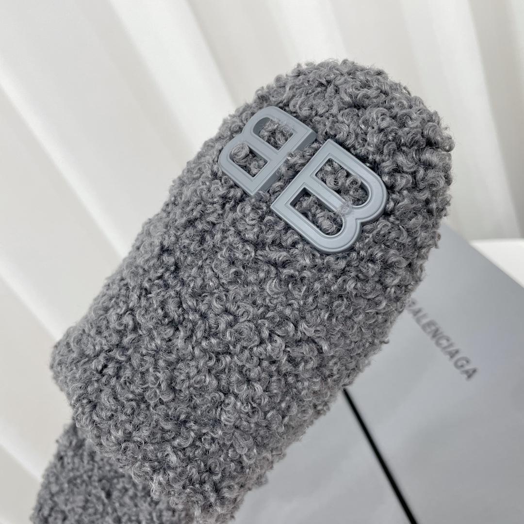 Balenciaga Cosy BB Mule In Grey Fake Shearling - PerfectKickZ