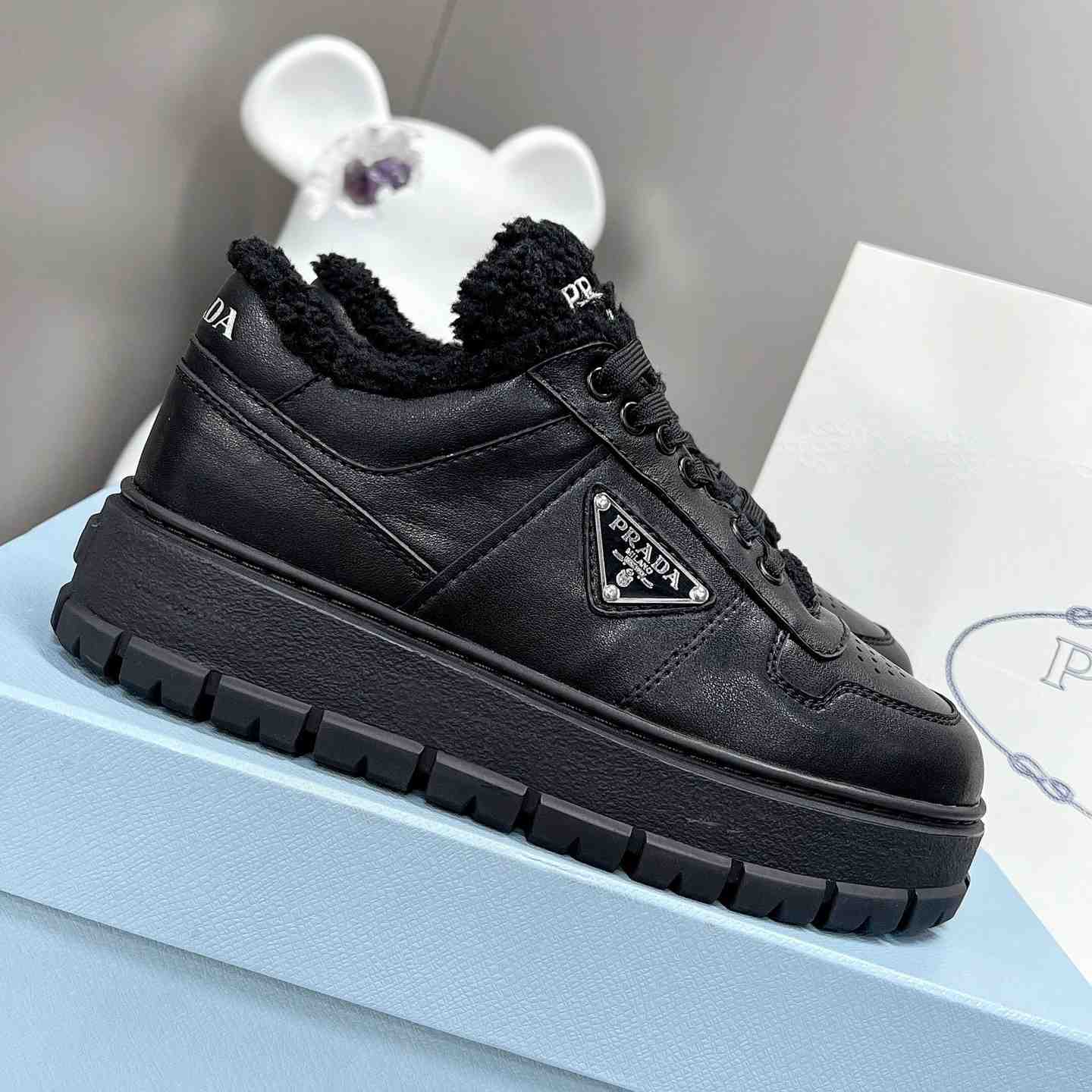 Prada Leather And Shearling Sneakers - PerfectKickZ
