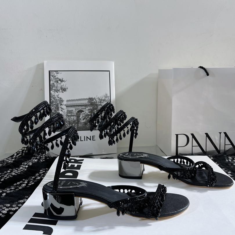 Rene Caovilla Black Stiletto Heel Sandals - PerfectKickZ