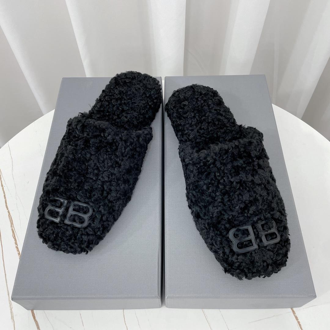 Balenciaga Cosy BB Mule In Black Fake Shearling - PerfectKickZ