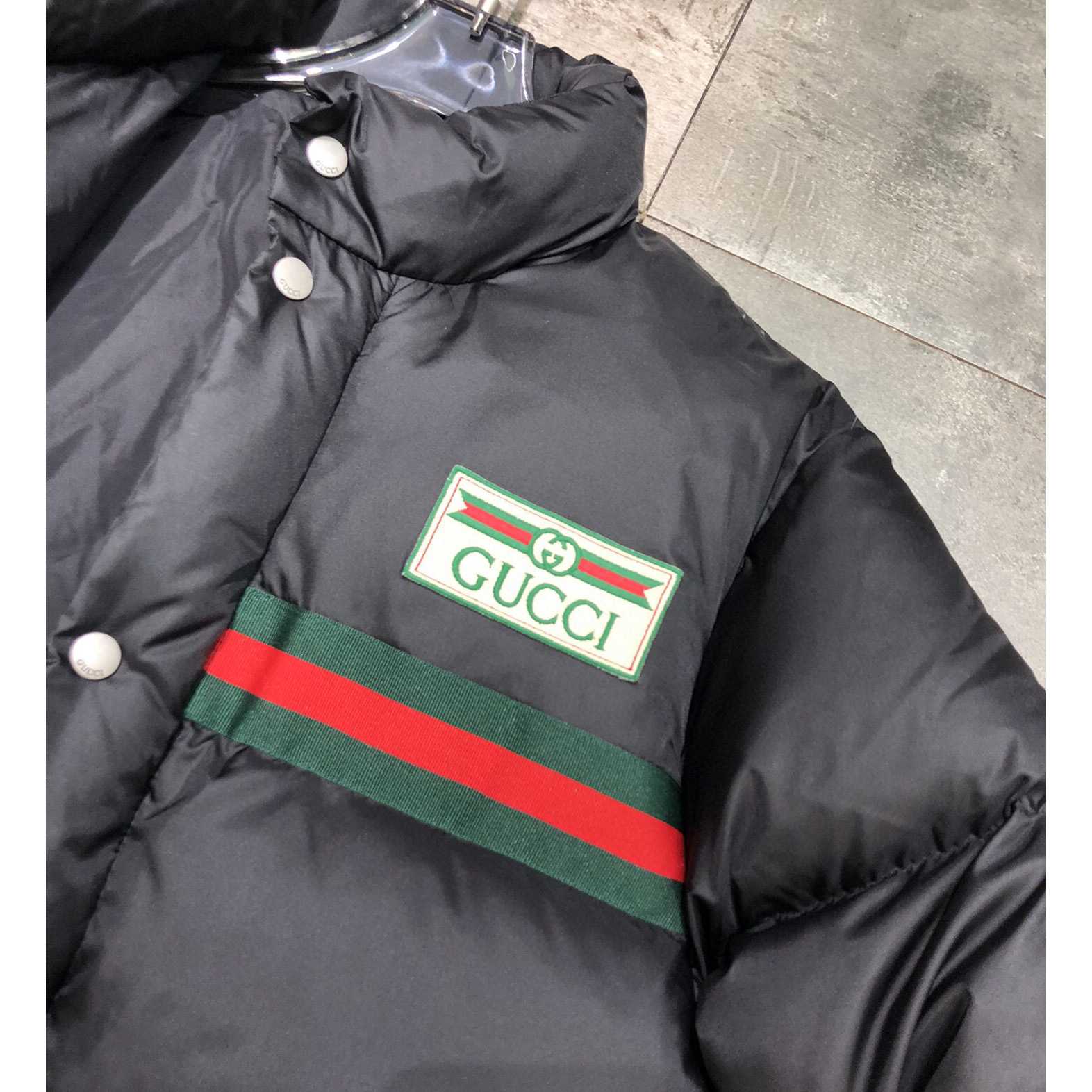 Gucci Padded Nylon Bomber Jacket With Web - PerfectKickZ
