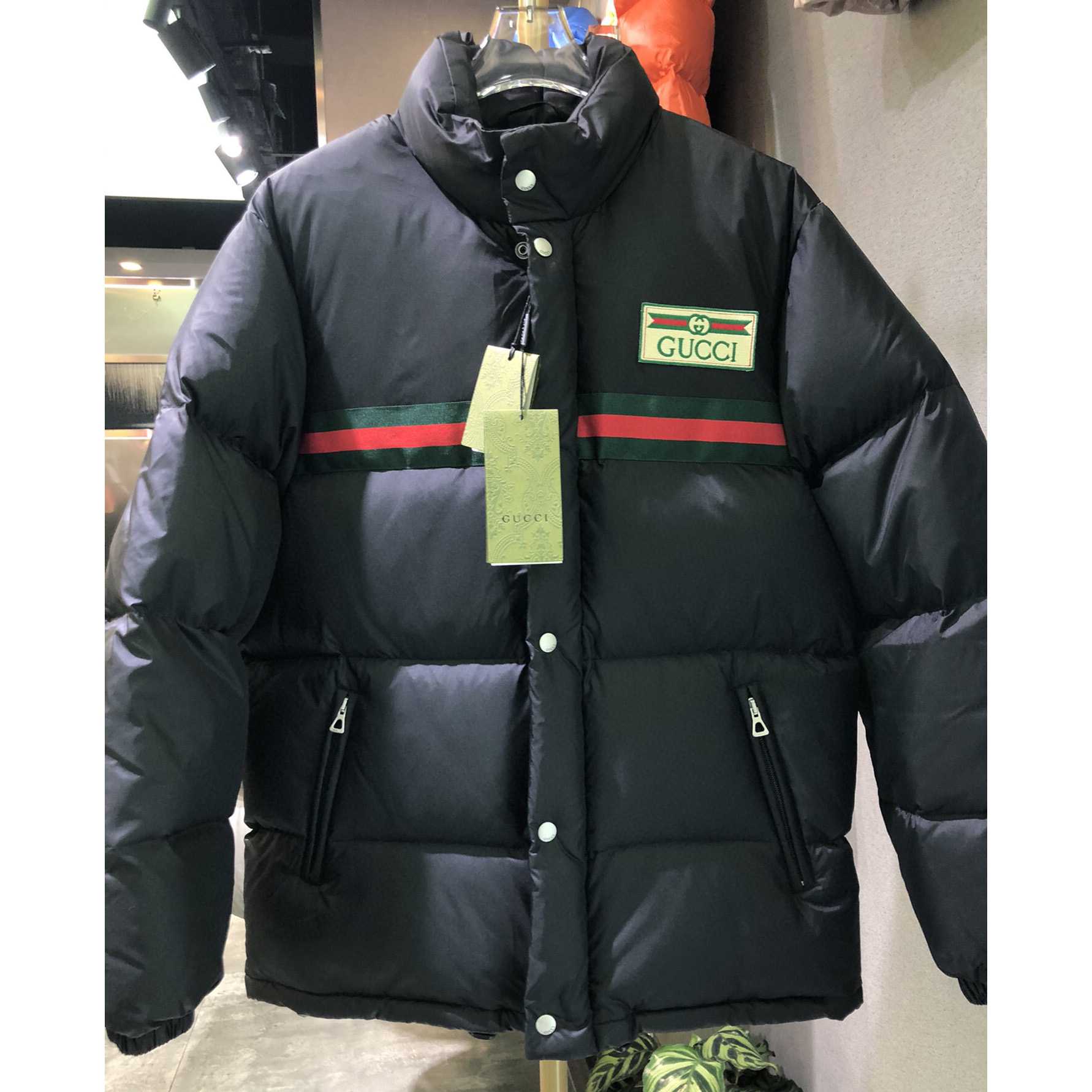 Gucci Padded Nylon Bomber Jacket With Web - PerfectKickZ