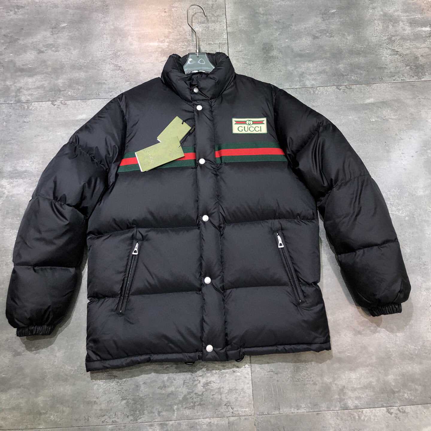 Gucci Padded Nylon Bomber Jacket With Web - PerfectKickZ