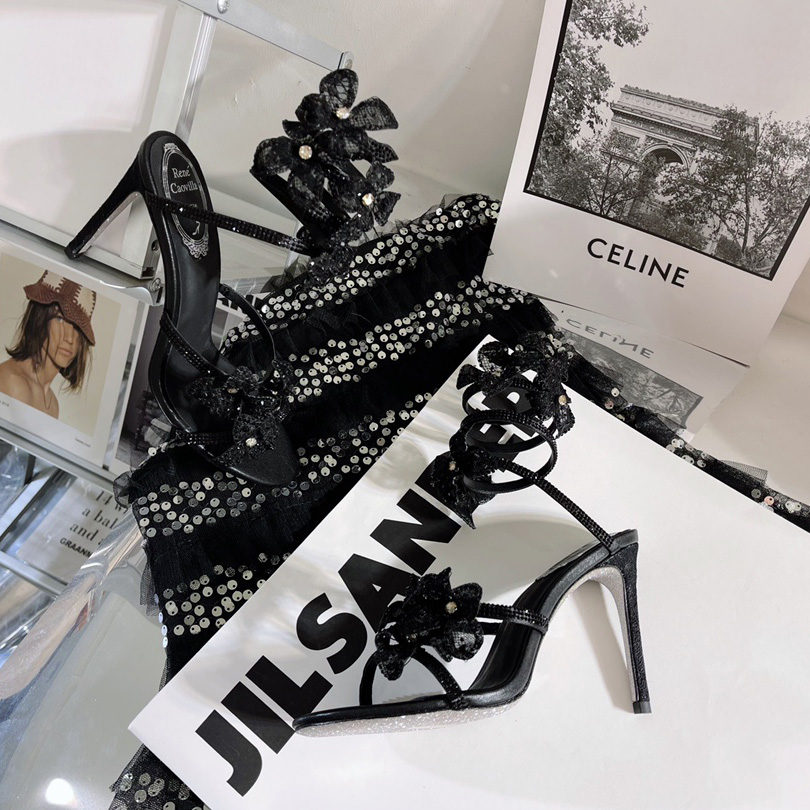 Rene Caovilla High Sandals With Flowers Floriane - PerfectKickZ