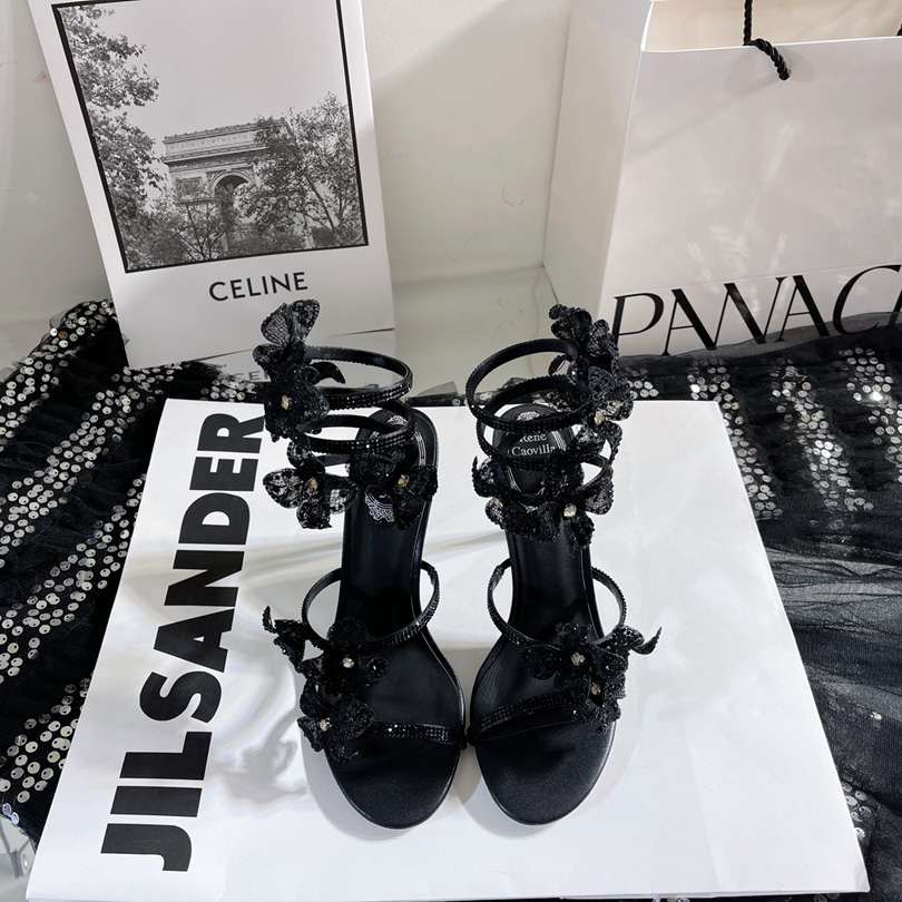 Rene Caovilla High Sandals With Flowers Floriane - PerfectKickZ