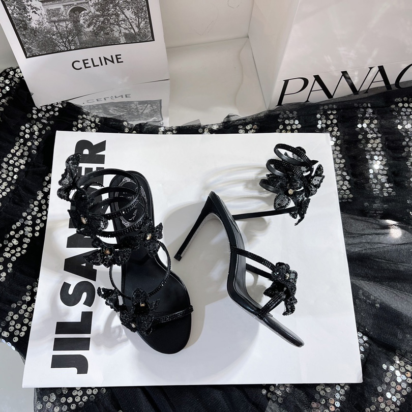 Rene Caovilla High Sandals With Flowers Floriane - PerfectKickZ
