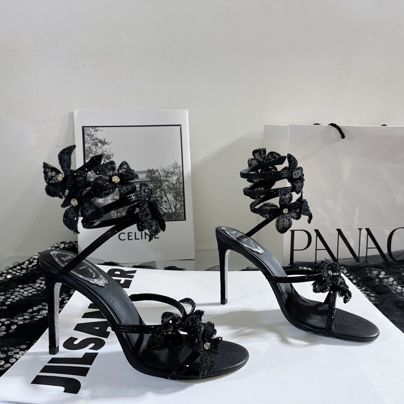 Rene Caovilla High Sandals With Flowers Floriane - PerfectKickZ