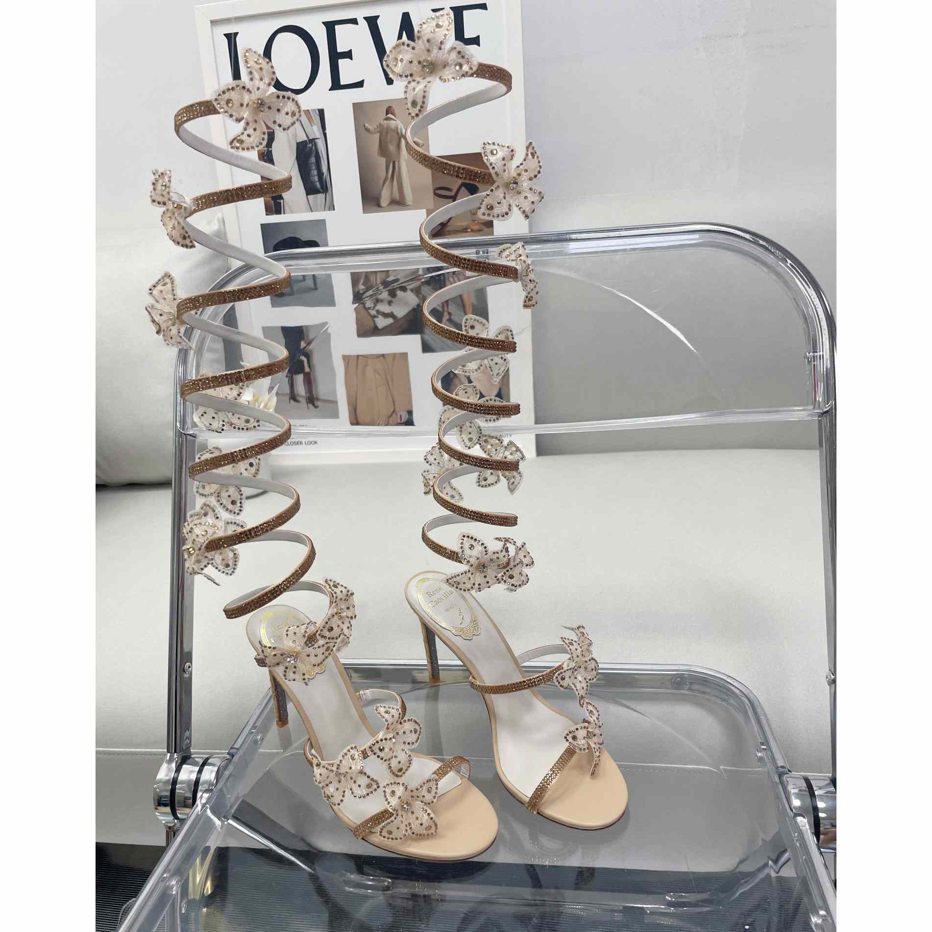 Rene Caovilla Gold Sandals With Flowers Floriane - PerfectKickZ