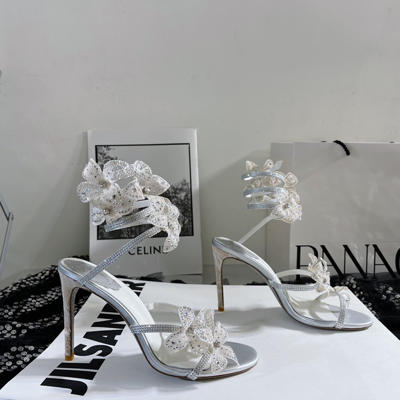 Rene Caovilla White Sandals With High Heels Floriane - PerfectKickZ