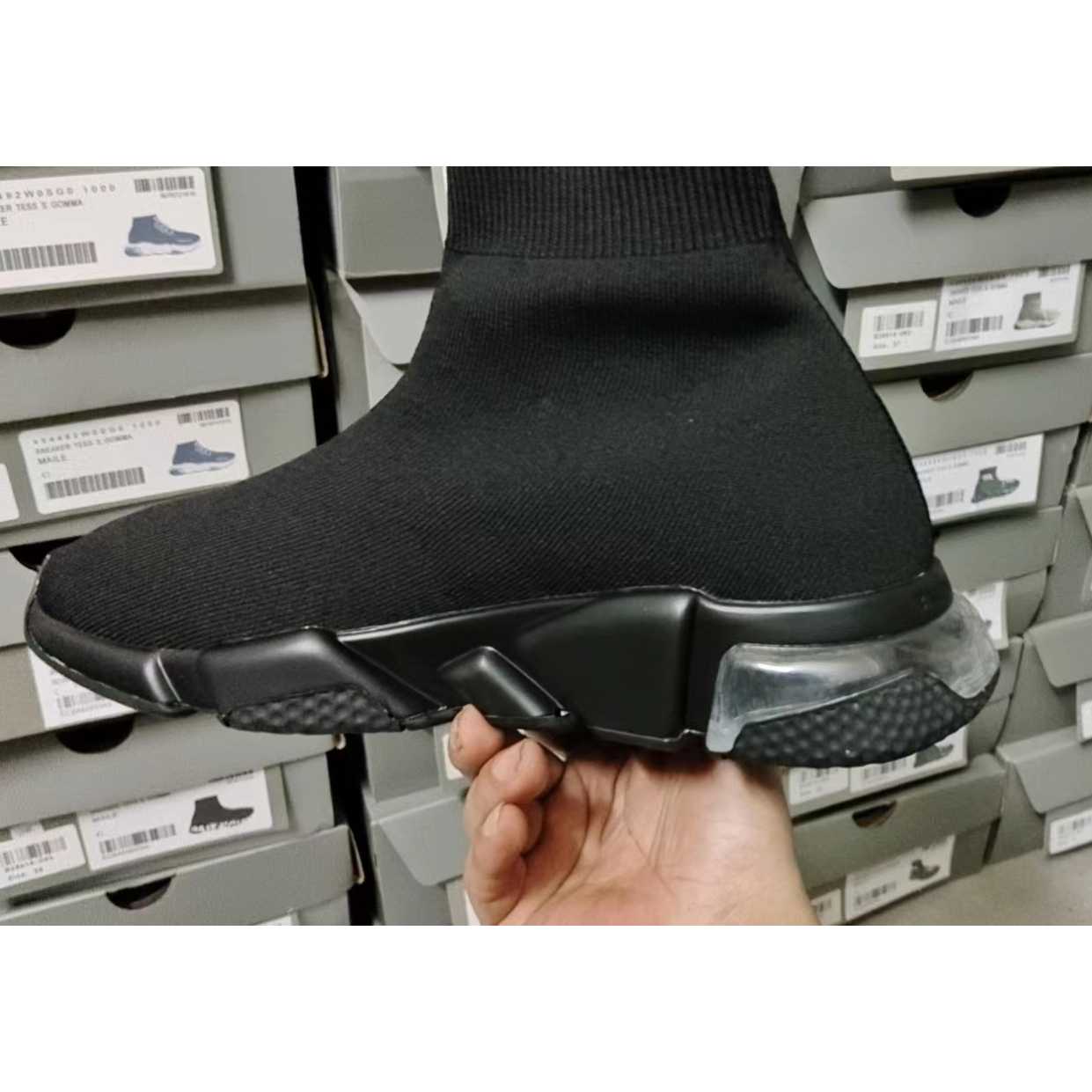 Balenciaga Speed Clear Sole Sneaker In Black Recycled Knit - PerfectKickZ