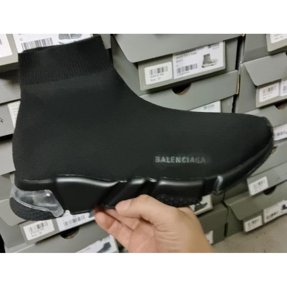 Balenciaga Speed Clear Sole Sneaker In Black Recycled Knit - PerfectKickZ