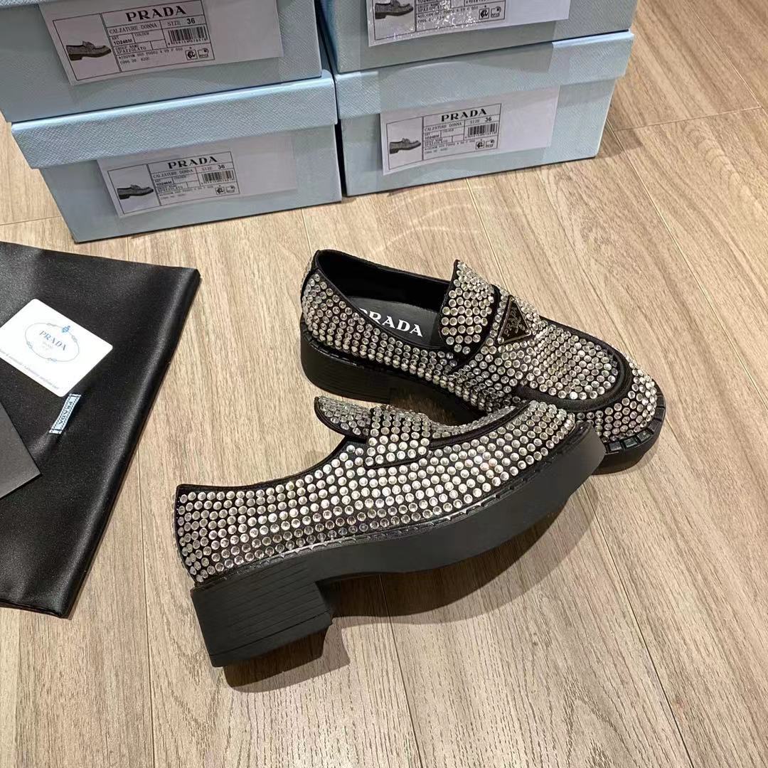 Prada Chocolate Satin Loafers With Crystals - PerfectKickZ