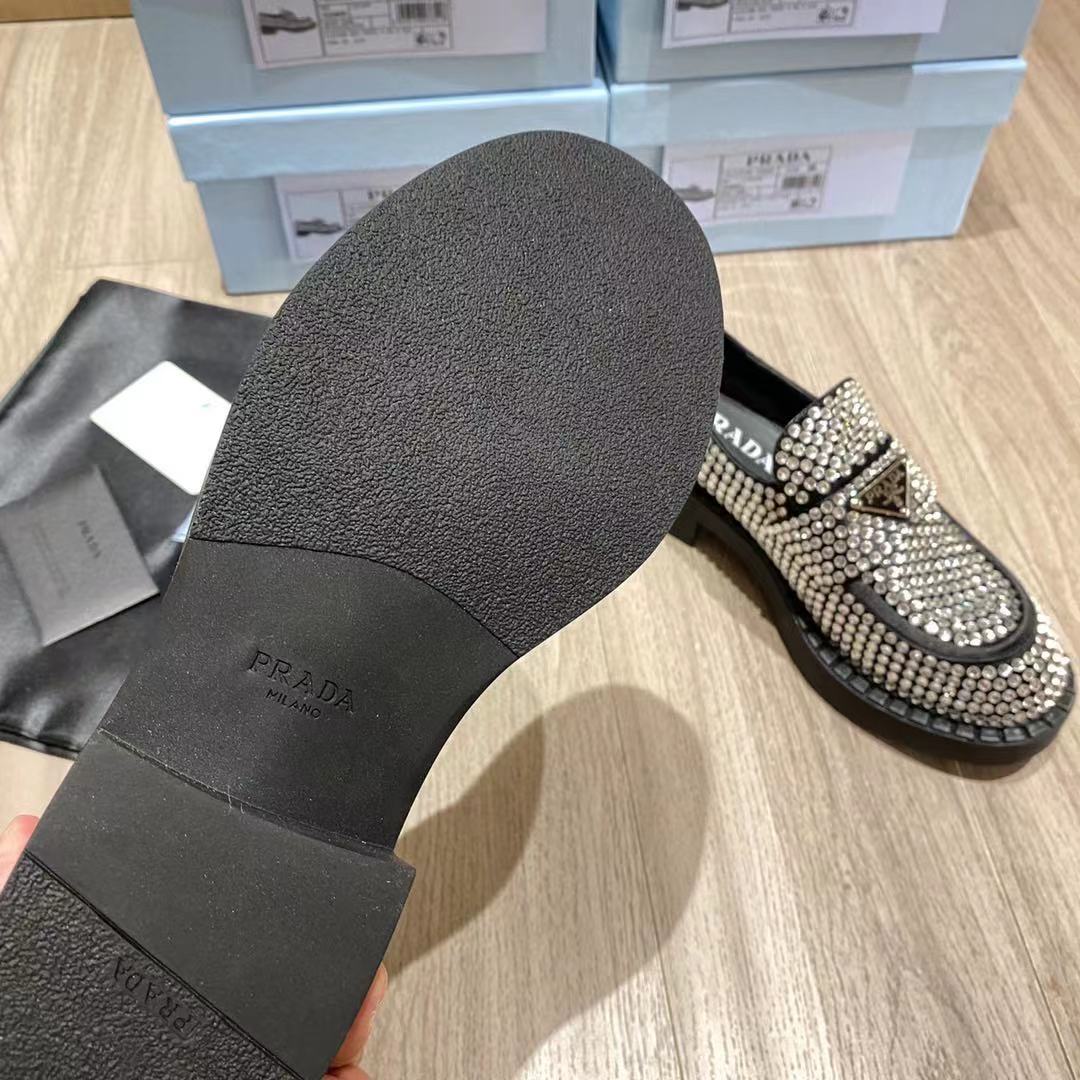 Prada Chocolate Satin Loafers With Crystals - PerfectKickZ