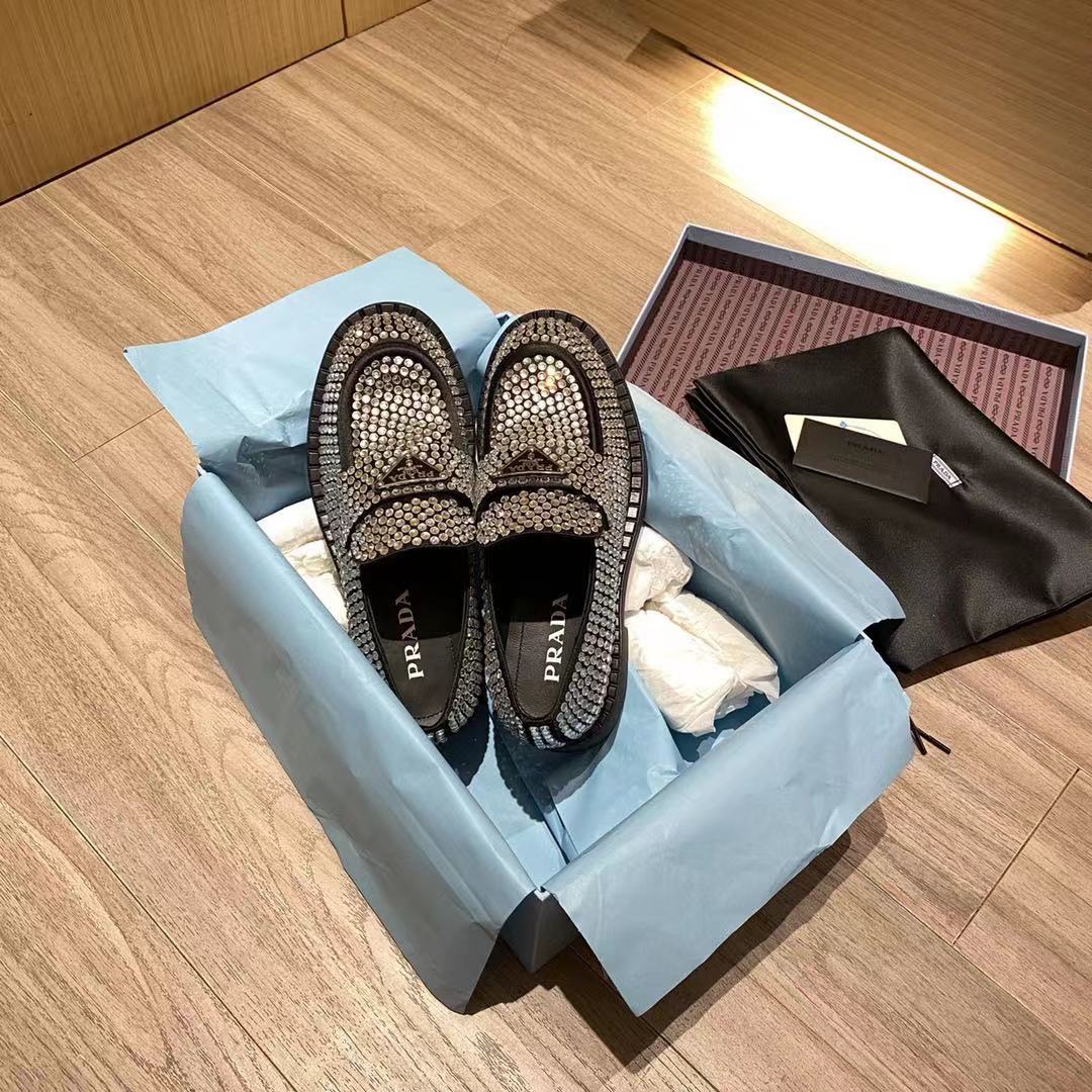 Prada Chocolate Satin Loafers With Crystals - PerfectKickZ
